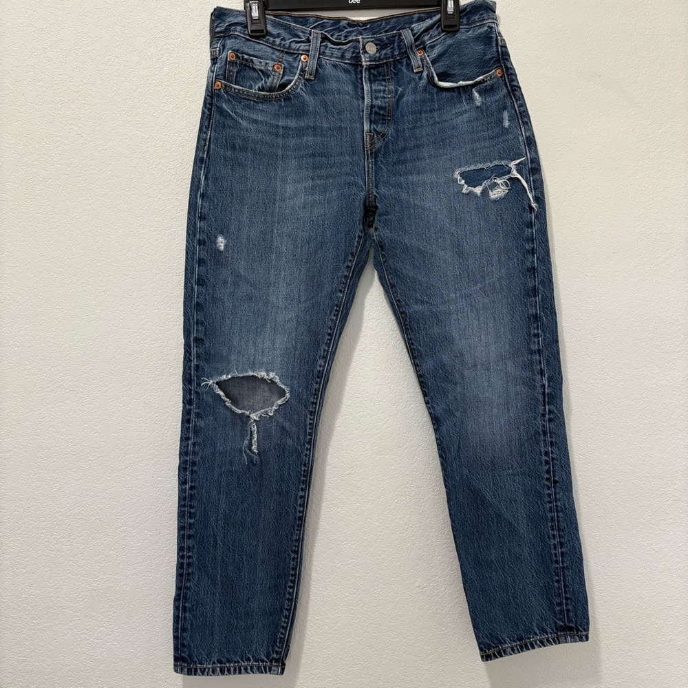 Levi’s 501 Tapered Button Fly Jeans W29 L28 Distressed Vintage Wash